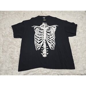 Vintage 90s Feeling Festive Skeleton Ribs Black XXL T-Shirt Made USA Cobra Kai